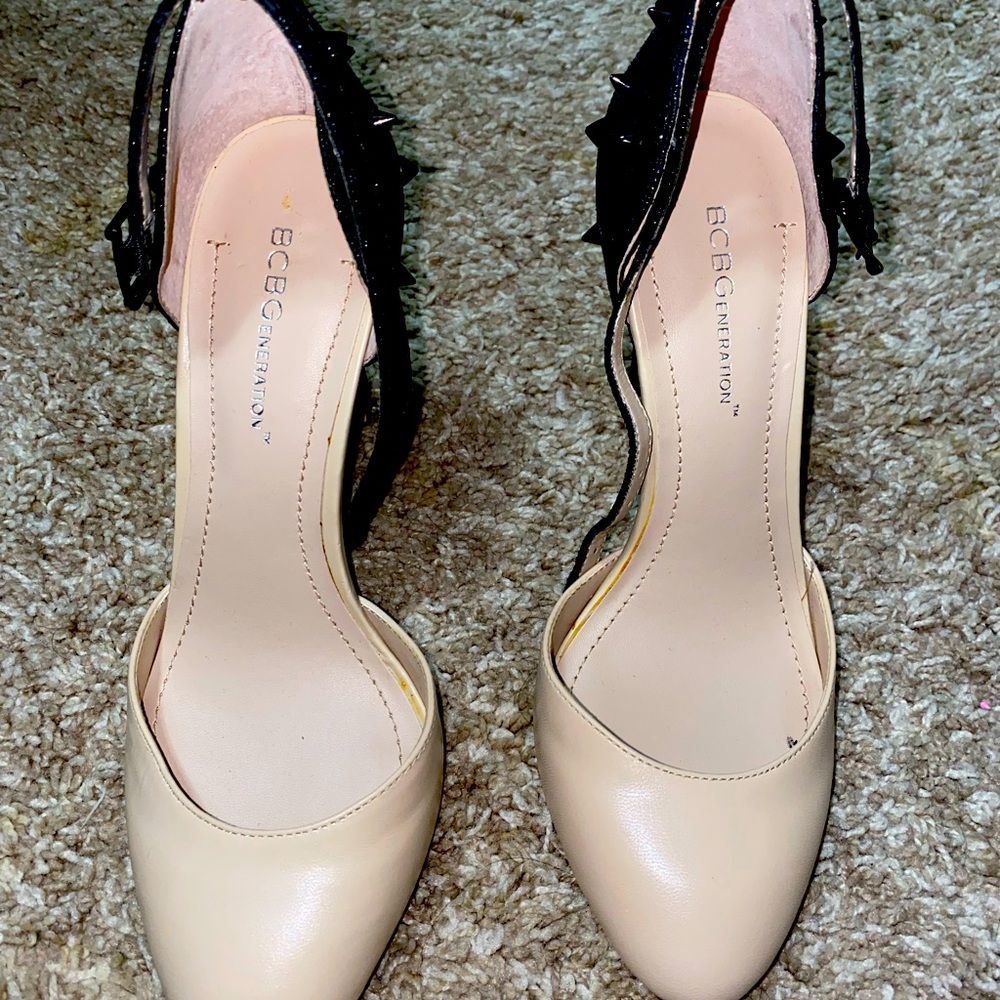 Bcbg tan and black heels.